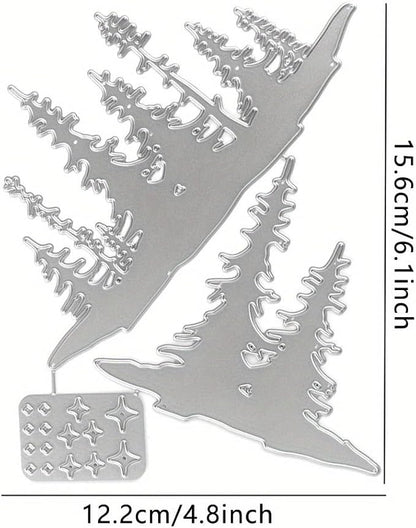 Lapoo Flowers Metal Cutting Die for Scrapbooking - Durable, Cut Stencils for DIY Scrapbook Photo Album Decorative Paper Card, Card Making Supplies (Two Layers of Trees and Stars 6.1 x 4.8 in)