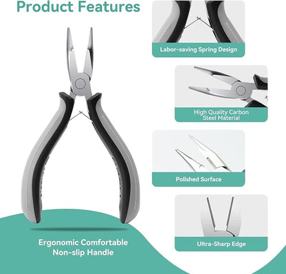 SOONAN 8 Pieces Mini Pliers Set, Jewelry Making Tools with Needle Nose Pliers, Wire Cutters, Round Nose Pliers, Bent Nose Plier