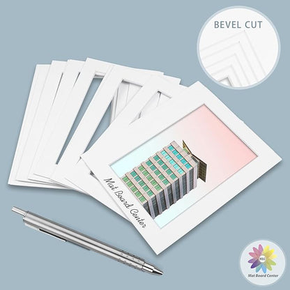 MBC Mat Board Center, 5 Pack 12x16 for 9x12 White Picture Mats Frame Mattes, Bevel Cut, Acid Free, 4-ply Thickness