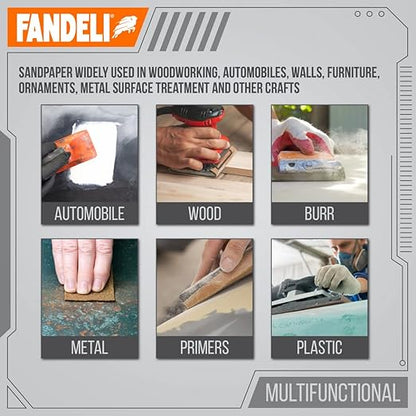 Fandeli | Multi-Purpose Sandpaper | 100 Grit | 50 Sheets of 9'' x 11'' | Ideal for Sanding Metal, Untreated Wood and Painted Surfaces | Sandpaper Sheets | Sandpaper Grit.
