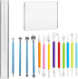 15 PCS Basic Polymer Clay Tools, Dotting Tools, Clay Sculpting Tools Acrylic Roller Pin, Clear Rectangle Sheet Press Board, Double-Ended Pottery Carving Set for Beginner