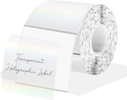 2 Inch Square Transparent Thermal Label Stickers, Holographic Clear Self-Adhesive Direct Thermal Labels, Perforation Line Design& Waterproof- 200 Sheets