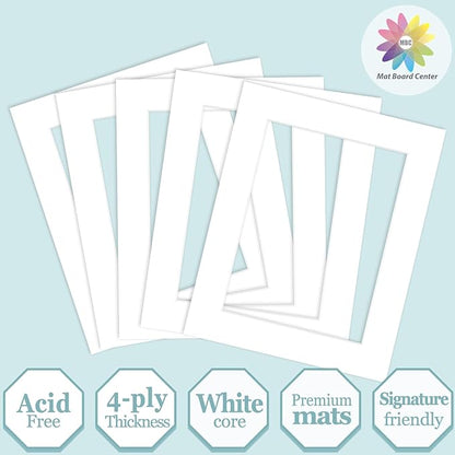 MBC Mat Board Center, 5 Pack 8x10 for 6x8 White Picture Mats Frame Mattes, Bevel Cut, Acid Free, 4-ply Thickness