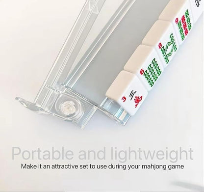Mahjong All-in-One Tile Rack & Pusher, Clear Acrylic Mahjong Rack and Pusher Combo, Enhanced Mah Jongg Tile Holders Set of 4，Color，with 4 Dics (Transparent)