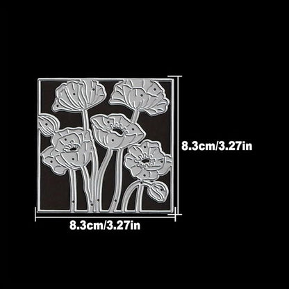 Lapoo Flowers Metal Cutting Die for Scrapbooking - Durable, Cut Stencils for DIY Scrapbook Photo Album Decorative Paper Card, Card Making Supplies, Embossing (Poppy Square 4.2 x 3.6 in)