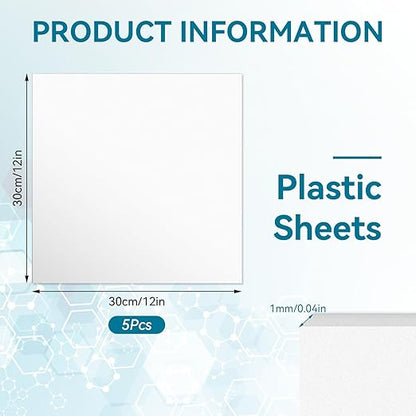 5 Pack White Plastic Sheets 12x12x0.04in Flexible High Tensile Plastic Sheets Hard Plastic Panel for DIY Materials Handicrafts Home Decoration