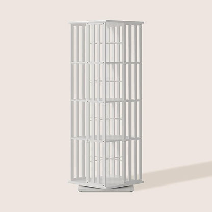 XIMN 360° Rotating Bamboo CD/DVD Shelf - 6-Tier Space-Saving Media Storage Cabinet for Movies, Organizer with Super Compact Design (White, 4 Tier)
