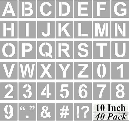 Alphabet Letter and Number Stencils 10 Inch - 40 Pack Large Letters and Numbers Stencil Templates with Signs for Painting on Wood, Reusable Number Letter Stencils for Chalkboard Signs & Wood Wall Art
