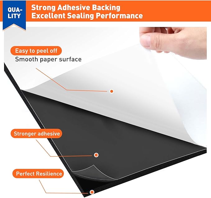 MAGZO Adhesive Foam Padding 1/8" Thick x 12" W x 59" L, Black Thin Neoprene Sheets, Closed Cell Foam Sheet Roll