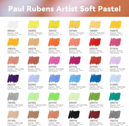 Paul Rubens Professional Soft Pastels, 36 Colors Chalk Pastels, Non Toxic Handmade Soft Chalk Pastels Set for Painting, Drawing, Blending, Crafting, Ideal Art Supplies for Artists, Beginners