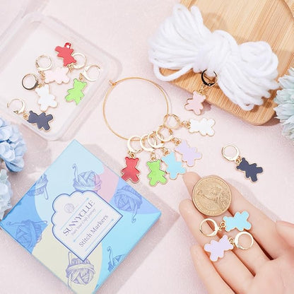 SUNNYCLUE 1 Box 14pcs Crochet Stitch Marker Stitch Markers Knitting Bear Stitch Marker Charms Animals Leverback Enmamel Cute Stitch Marker for Knitting Weaving Sewing Needleworks DIY Craft Supplies