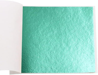 KINNO Gold Leaf Sheets - 100 Sheets, Cyan Gold Foil for Arts, Decoration, Gilding, Handcrafts, Picture Frames, Paintings, Furniture, Wall (3.15 x 3.35 Inches)