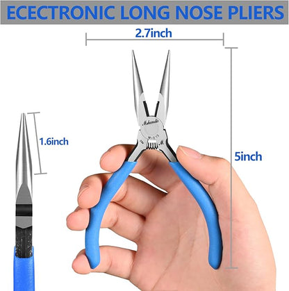 Needle Nose Pliers Set, mshandto 5" Long Nose Pliers for Wire Bending, 6 Pack High Carbon Steel Needle Nose Pliers, Serrated Jaw Pliers for Jewelry Making, Electronics, Object Grasping, Craft Making