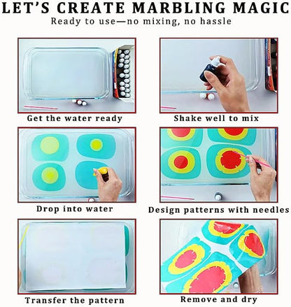 JAJADO 54 Pcs Water Marbling Paint Kit, Water Paint Marbling Ink & Turkish Marble Pattern Acrylic Pouring Floating Paint Art & Crafts Gifts for Christmas, Halloween, Birthday
