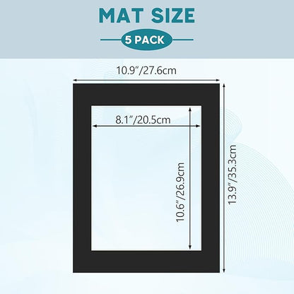 ZBEIVAN 11x14 Black Picture Mats with Core Bevel Cut Frame Mattes for 8.5x11 Pictures - Pack of 5