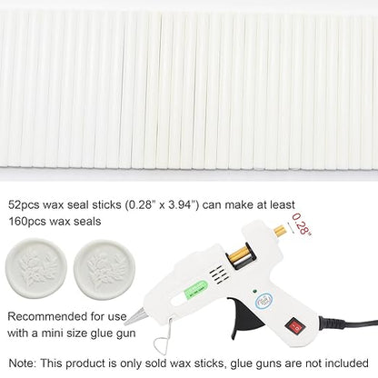 52pcs White Wax Sealing Sticks, Andotopee Glue Gun Adhesive Seal Sticks for Stamp Seals, Premium Sealing Wax for Envelope Seals Wedding Invitation Craft Adhesive, Great Gift Ideas (Mini Size)
