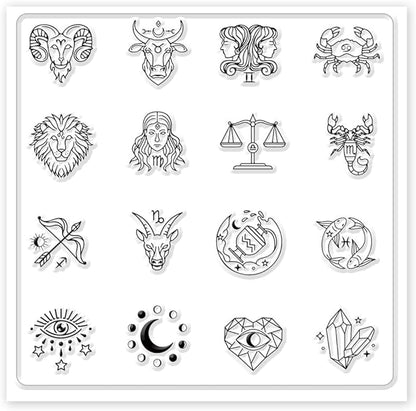 CHGCRAFT Polymer Clay Texture Sheets - 12 Zodiac Signs Silicone Stamp for Divination - Clear Mat Tools for Jewelry Earring Making, 5.5x5.5inch