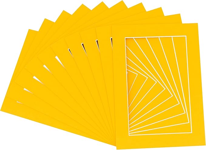Pack of 25 Acid Free 8x10 Mats Bevel Cut for 6x8 Photos - Golden Orange Precut Matboards With Backing Boards and Clear Photo Mat Bags For Pictures, Photos, Framing - 4-ply Thickness