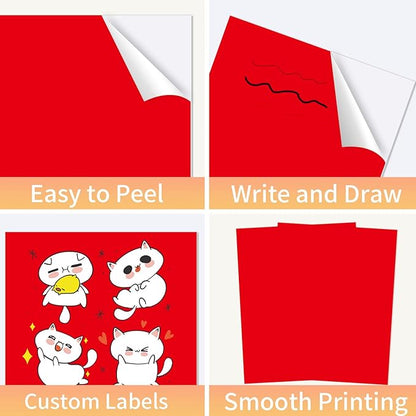 Printable Sticker Paper, 20 Sheets Red Printable Sticker Paper, Laser/Inkjet Printing- Matte Red, Letter Size (8.5" x 11")