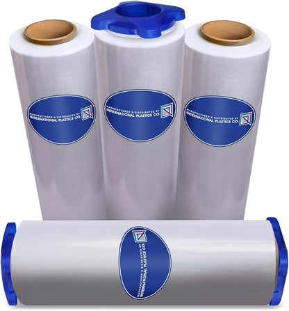 International Plastics Co. 18" Stretch Film/Wrap 1500 feet 7 Layers 80 Gauge Industrial Strength up to 800% Stretch 20 Microns Adhering Packing Moving Heavy Duty (Clear, 1 Pack - Tension Handles)