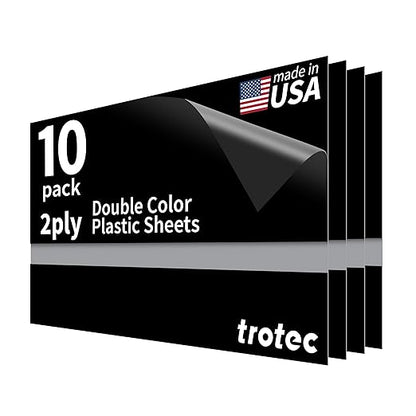 Trotec TroLase Lights | 24"x12"x1/250"(0.1mm thick) | Adhesive-Backed Flexible Laser Engraving Sheet/Film for Decal & Label | Double Color Plastic Sheet for Engraving | Black/Silver | 10pcs