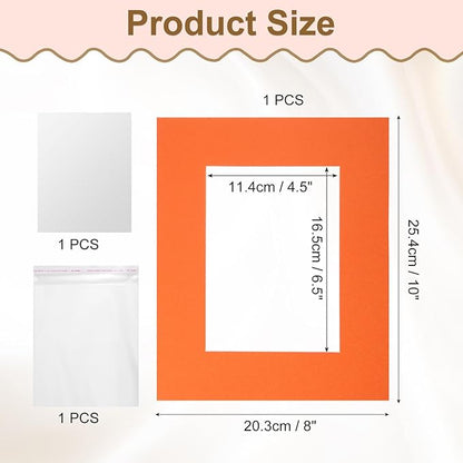 uxcell Picture Mats, 8 x 10 Mat Board Center for 5 x 7 Pictures Acid Free White Core Bevel Cut Frame Mattes with Backing for Display Art Measuring, Orange