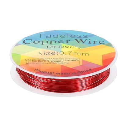 HARFINGTON 10ft Jewelry Wire, 22 Gauge (0.7mm) Brass Craft Soft Metal Tarnish Resistant Copper Beading Wire for Jewelry Making Supplies Crafting, Bright Red