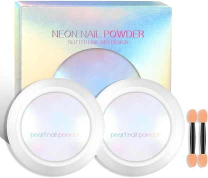 Ownest 2 Pcs Neon Chrome Nail Powder, Unicorn Chrome Nails Glitter Pigment, Aurora Iridescent Powder Pigment for Nails, Opal Pearl Mica Powders, Chameleon Pearl Manicure Pigment