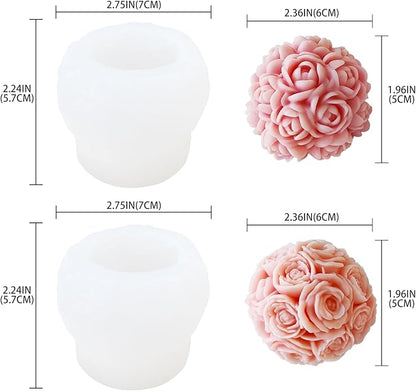 JDH 2 PCS Rose Ball Round Candle Mold 3D Rose Flowers Silicone Mold Flower Molds de silicona para velas for Candy & Home Decor - Resin Casting & Making Molds for Candle, Resin, Soap & Chocolate
