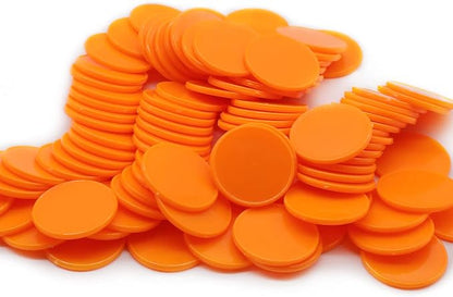 Set of 100 Opaque Plastic Learning Counters Mini Poker Chips Game Tokens with Storage Box (Orange, 1.26 Inch)
