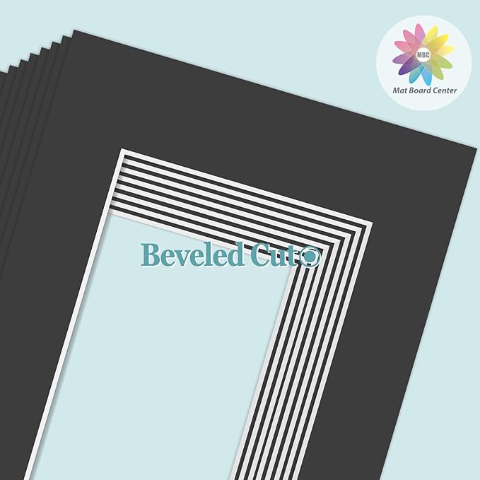 MBC Mat Board Center, 10 Pack 12x16 for 8.5x11 Black Picture Mats Frame Mattes, Bevel Cut, Acid Free, 4-ply Thickness