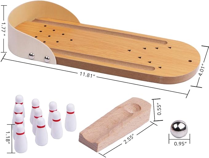 Table Top Mini Bowling Game Set-Tabletop Wooden Board Mini Arcade Desktop Tiny Bowling Shooting Alley Office Desk Stress Relief Gadgets Small Finger Toys Fun Gag Gifts for MenWomen Kids Teens Boys