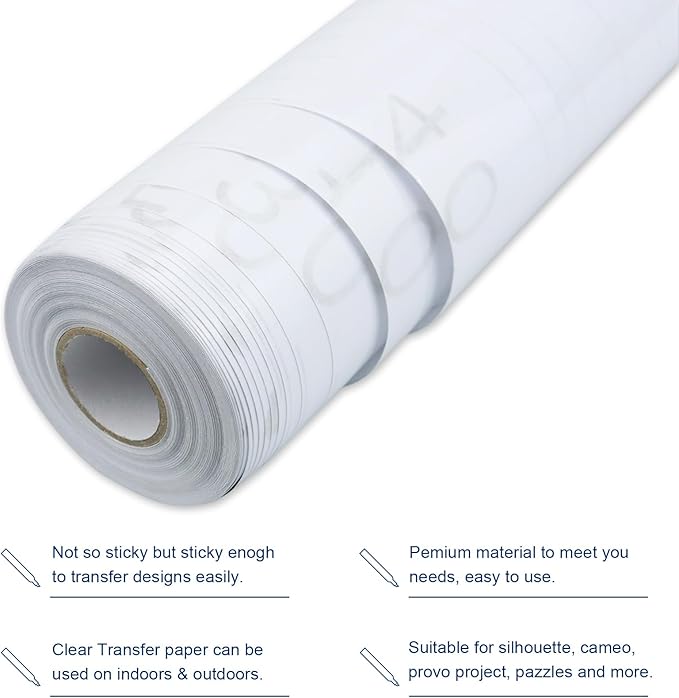 Clear Transfer Paper Tape Roll for Vinyl 12" x 50 FT Medium Tack for Adhesive Vinyl Signs, Application Clear Contact Paper Roll for Silhouette Cameo, Decals, Stickers, Windows (Transparent)