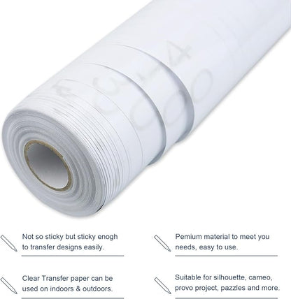 Clear Transfer Paper Tape Roll for Vinyl 12" x 50 FT Medium Tack for Adhesive Vinyl Signs, Application Clear Contact Paper Roll for Silhouette Cameo, Decals, Stickers, Windows (Transparent)