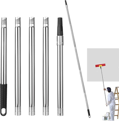Extension Pole 71inch Adjustable Paint Rollers Brush Extension Pole 5 Pieces Stainless Steel Pole for Window Squeegee Ceiling Cleaning Tools
