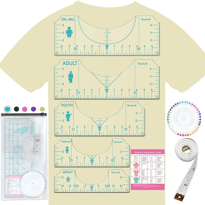 Vowlove T-Shirt Ruler Guide Alignment Tool to Center Designs, All Size Tshirt Measurement Tool for Heat Press Accessories, Left Chest Logo, DTF, Sublimation Blanks, Heat Transfer Vinyl HTV