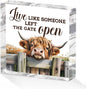 Cute Cow Decorative Signs, Rustic Western Animal Office Desk Decor Acrylic Sign 4x4 Inch, Desk Accessories Signs for Bathroom Cubicle Farmhouse Kitchen, Cow Gifts for Women Friend