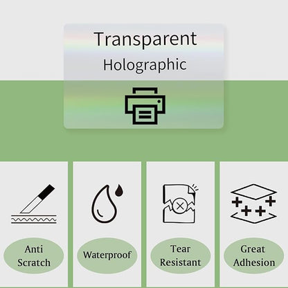 3x2 Inch Transparent Holographic Thermal Labels Stickers, Clear Self-Adhesive Direct Thermal Labels, Perforation Line Design& Waterproof- 200 Sheets