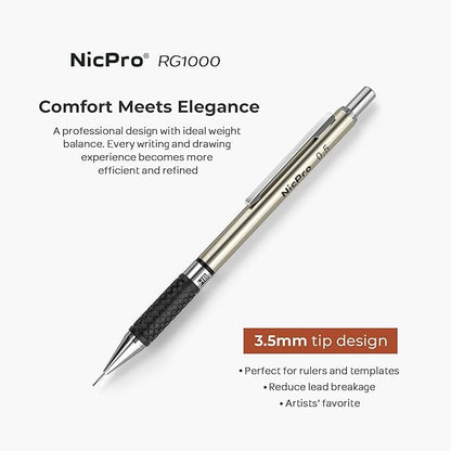 Nicpro 0.7 mm Art Mechanical Pencil Set in Storage Case, 3 PCS Metal Drafting Pencil Lead Pencil with 6 Tube HB Lead Refills, 3 Erasers, 9 PCS Eraser Refills for Artist Writing, Drawing, Sketching