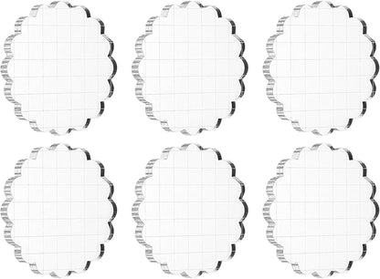 PATIKIL 3" Acrylic Stamp Block, 6Pcs Clear Stamping Block with Grid Lines Decorative Mounting Blocks Round for Scrapbooking DIY Crafts Card Making