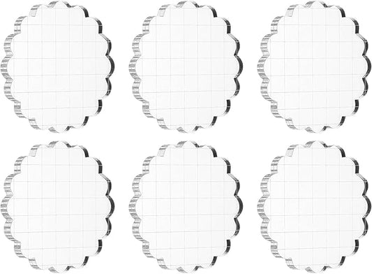PATIKIL 3" Acrylic Stamp Block, 6Pcs Clear Stamping Block with Grid Lines Decorative Mounting Blocks Round for Scrapbooking DIY Crafts Card Making