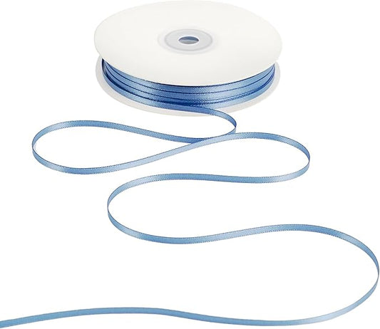 HUIHUANG 1/8" Smoke Blue Ribbon Continuous 100 Yards Solid Color Double Faced Thin Ribbon Silk Satin Ribbon for Wedding Invitation Cards Crafts Sewing Hanging Tags Gift Wrap