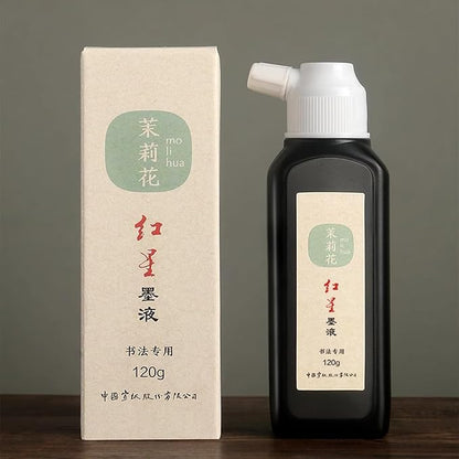 MEGREZ Chinese Calligraphy Ink, Sumi Ink Flower Scented Calligraphy Ink for Beginner Practice Chinese,Redstar Black Liquid Ink for Painting and Writing, Jasmine