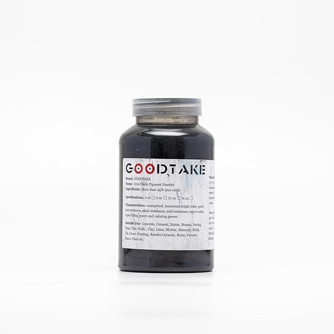 GOODTAKE Concrete Pigment, Black Iron Oxide Powder, Concrete Cement Dye Color Pigment for Pastel Tile Paint Mortar Grout (Black, 16 oz)