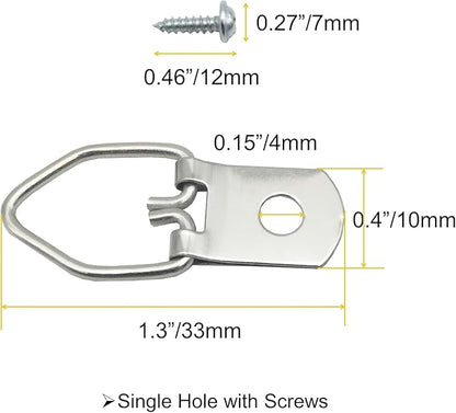 150 Pack Small D-Ring Steel Picture Hangers with Screws Picture Frames Picture Hang Solutions, for Hanging Clock Paintings Artwork Picture Frame Hook Photos
