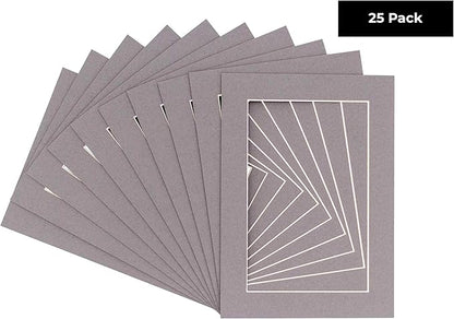 6x8 Mat for 8x10 Frame - Precut Mat Board Acid-Free Charcoal 6x8 Photo Matte Made to Fit a 8x10 Picture Frame, Premium Matboard for Family Photos, Show Kits, Art, Picture Framing, Pack of 25 Mats