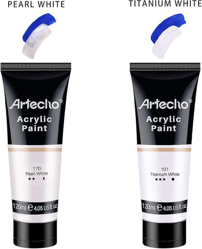 Artecho White Acrylic Paint, Titanium White Paint (120ml / 4.05oz) Tubes, Art Craft Paints for Canvas Painting, Rock, Stone, Wood, Fabric, Art Supplies