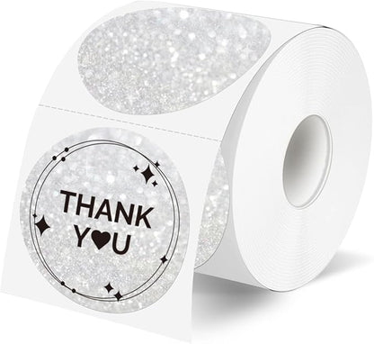 2" Holographic Thermal Label Stickers, Round Direct Thermal Label Stickers, Glitter Thermal Printer Sticker Labels for Gift Wrapping, Self-Adhesive Custom Logo Design- Glitter Silver