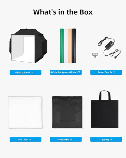 Glendan Portable Light Box Photography: 16"x16" Professional Dimmable Photo Box with High CRI 480 LED Lights - Soft Box with 4 Photo Backdrops for Jewelry and Product Photography