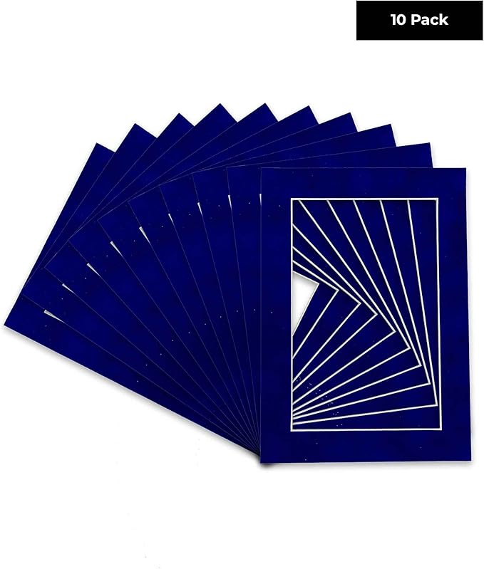 Pack of TEN 11x14 Mats Bevel Cut for 8.5x11 Photos - Acid Free Royal Blue Suede Precut Matboards For Pictures, Photos, Framing - 4-ply Thickness